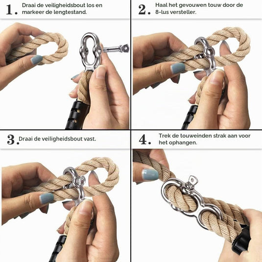 Verstelbaar schommeltouw 1 meter van gevlochten polyester met karabijnhaak en gesp – ophangriem – boomschommel accessoires - happygetfit.com