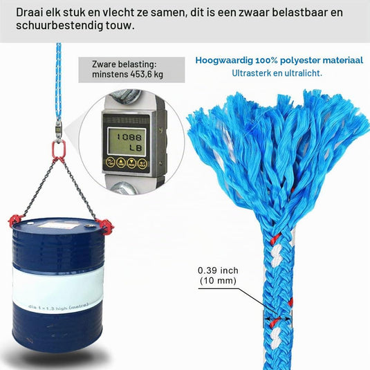 Verstelbaar schommeltouw 1 meter van gevlochten polyester met karabijnhaak en gesp – ophangriem – boomschommel accessoires - happygetfit.com