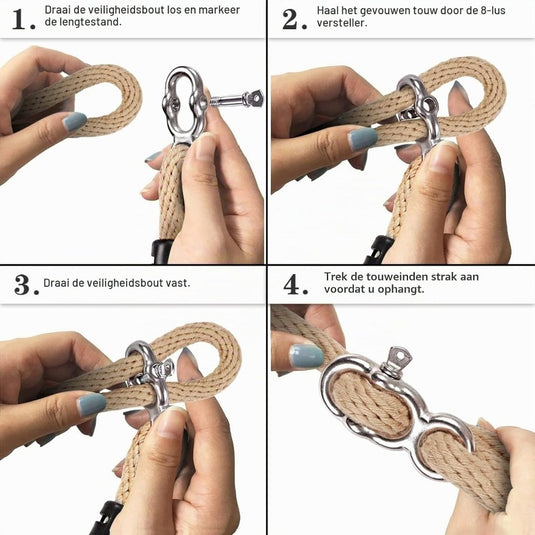 Verstelbaar schommeltouw 1 meter van gevlochten polyester met karabijnhaak en gesp – ophangriem – boomschommel accessoires - happygetfit.com