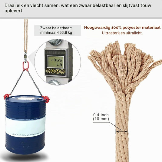Verstelbaar schommeltouw 1 meter van gevlochten polyester met karabijnhaak en gesp – ophangriem – boomschommel accessoires - happygetfit.com