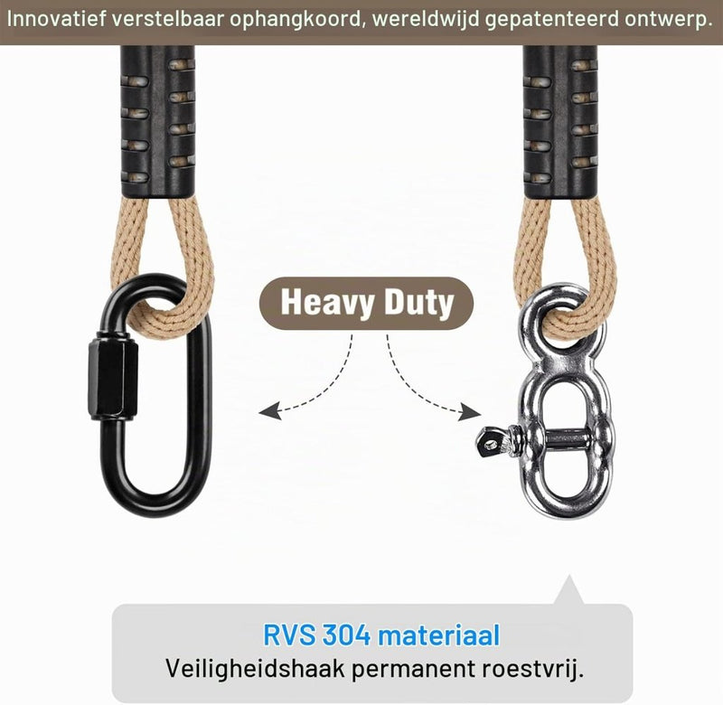 Chargez l'image dans la visionneuse de la galerie, Verstelbaar schommeltouw 1 meter van gevlochten polyester met karabijnhaak en gesp – ophangriem – boomschommel accessoires - happygetfit.com
