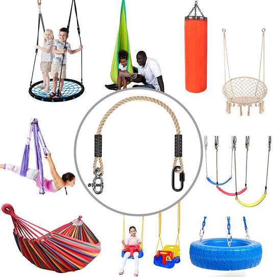 Verstelbaar schommeltouw 1 meter van gevlochten polyester met karabijnhaak en gesp – ophangriem – boomschommel accessoires - happygetfit.com