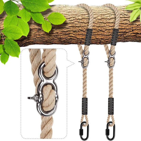 Verstelbaar schommeltouw 1 meter van gevlochten polyester met karabijnhaak en gesp – ophangriem – boomschommel accessoires - happygetfit.com