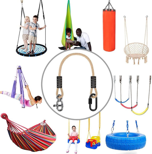 Verstelbaar schommeltouw 1 meter van gevlochten polyester met karabijnhaak en gesp – ophangriem – boomschommel accessoires - happygetfit.com