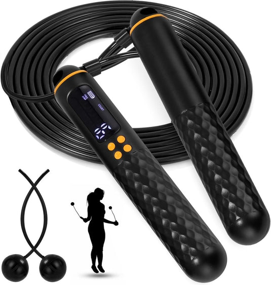 Verstelbaar springtouw met teller en timer zwart - happygetfit.com