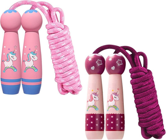 Verstelbaar Springtouw voor Kinderen - 2,6 m Katoenen Touw met Houten Handvat - Sport en Touwspringen - happygetfit.com