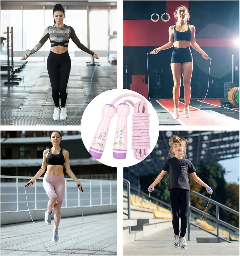 Laad afbeelding in Galerijviewer, Verstelbaar Springtouw voor Kinderen - 2,6 m Katoenen Touw met Houten Handvat - Sport en Touwspringen - happygetfit.com
