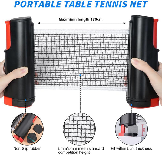 Verstelbaar tafeltennisnet tot 175 cm van stevig polyester en katoen voor binnen en buiten – pingpongnet – tafeltennisaccessoires - happygetfit.com