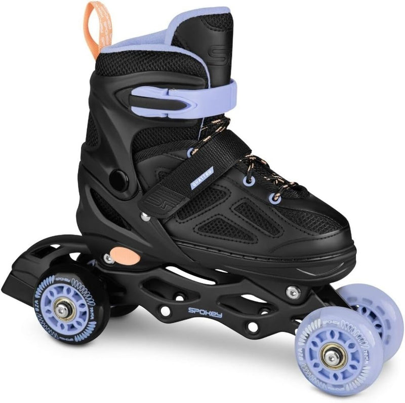 Load image into Gallery viewer, Verstelbare 4-in-1 skates voor kinderen – inline rolschaatsen triskates en schaatsen – zwart paars - happygetfit.com
