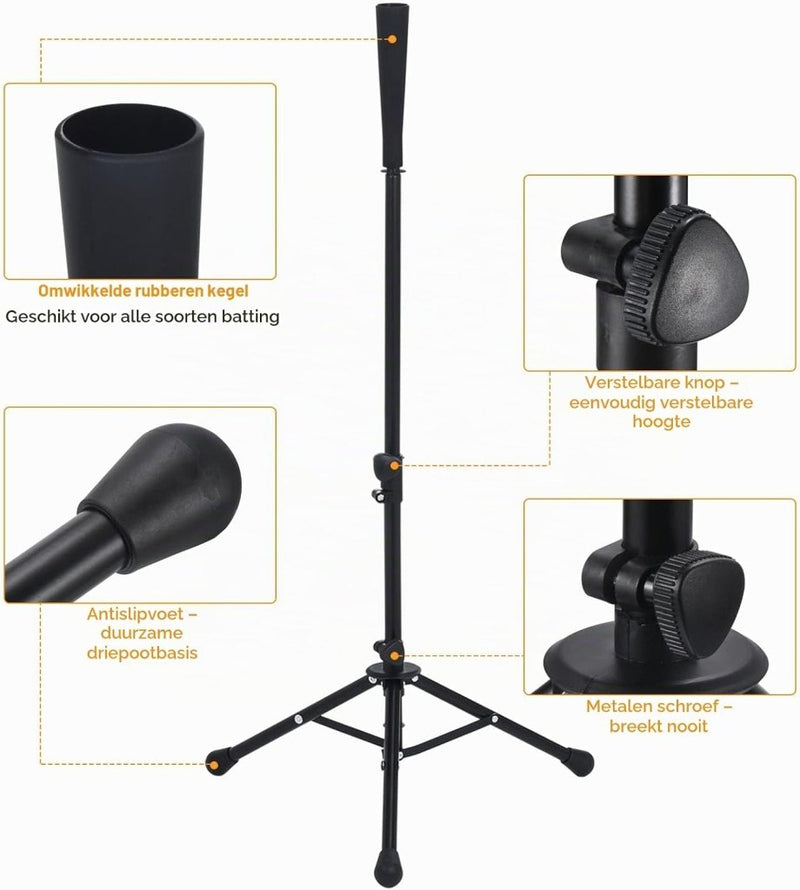 Załaduj obraz do przeglądarki galerii, Verstelbare batting tee 63-104 cm met statief zwart – baseball slagstandaard – honkbal softball accessoires - happygetfit.com
