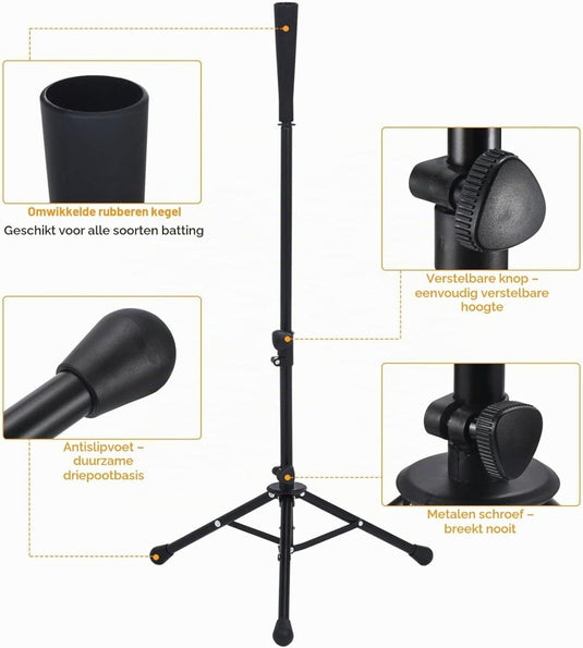 Verstelbare batting tee 63-104 cm met statief zwart – baseball slagstandaard – honkbal softball accessoires - happygetfit.com