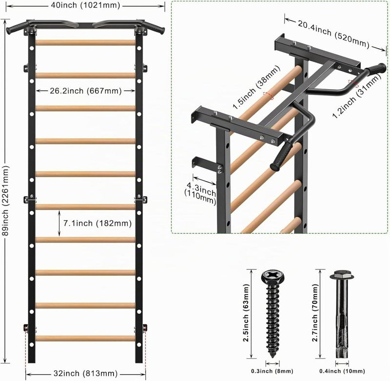 Załaduj obraz do przeglądarki galerii, Verstelbare dip bar bevestiging voor Zweedse ladder tot 150 kg – dipstation – krachttraining - happygetfit.com
