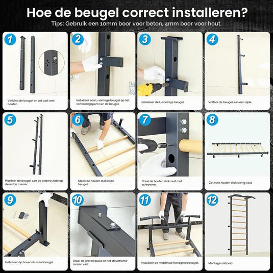 Verstelbare dip bar bevestiging voor Zweedse ladder tot 150 kg – dipstation – krachttraining - happygetfit.com