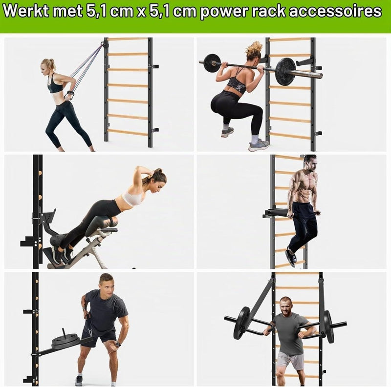 Załaduj obraz do przeglądarki galerii, Verstelbare dip bar bevestiging voor Zweedse ladder tot 150 kg – dipstation – krachttraining - happygetfit.com
