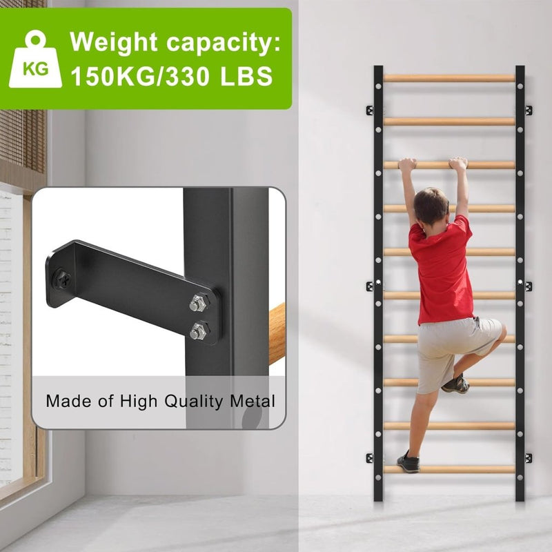 Załaduj obraz do przeglądarki galerii, Verstelbare dip bar bevestiging voor Zweedse ladder tot 150 kg – dipstation – krachttraining - happygetfit.com
