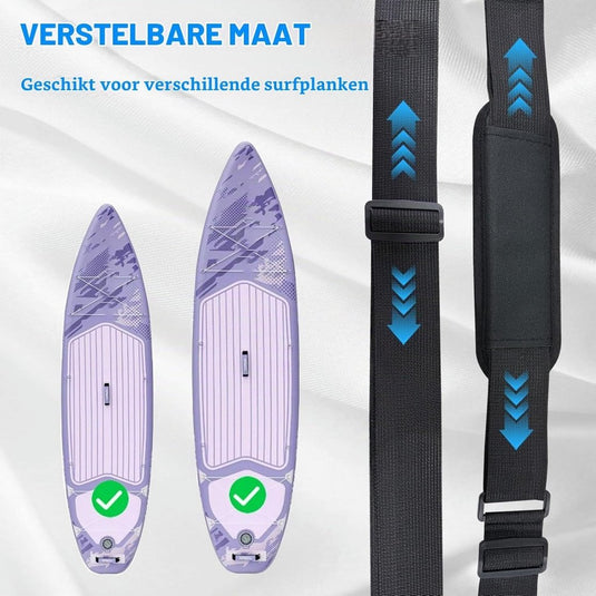 Verstelbare draagriem voor surfplank SUP kajak en longboard – gevoerde schouderriem – zwart - happygetfit.com