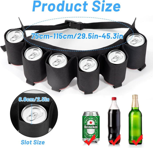 Verstelbare drankriem voor 6 blikjes van stevig Oxford-weefsel met heupband van 75 tot 115 cm – blikjeshouder – festivalaccessoires - happygetfit.com