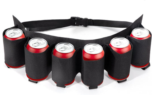 Verstelbare drankriem voor 6 blikjes van stevig Oxford-weefsel met heupband van 75 tot 115 cm – blikjeshouder – festivalaccessoires - happygetfit.com