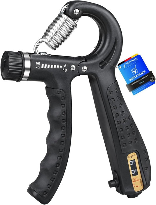 Verstelbare gripkrachttrainer met teller 5-60 kg zwart - happygetfit.com