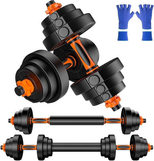 Verstelbare halterset 20 kg 2-in-1 dumbbell en barbell - happygetfit.com