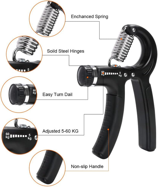 Verstelbare handtrainer 10 tot 50 kg met antislip handgrepen voor hand- en onderarmtraining – griptrainer – knijpkracht - happygetfit.com
