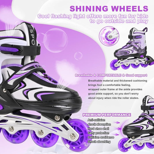 Verstelbare inline skates voor jongens en meisjes, kinderen, inline skates voor meisjes, jongens, jongeren, kleine kinderen, indoor en outdoor spelen - happygetfit.com