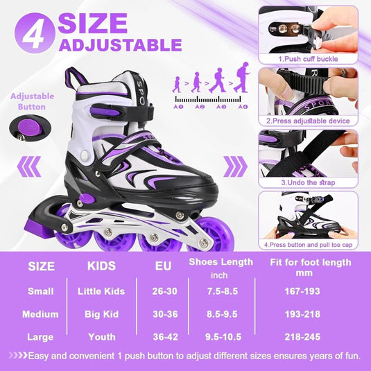Verstelbare inline skates voor jongens en meisjes, kinderen, inline skates voor meisjes, jongens, jongeren, kleine kinderen, indoor en outdoor spelen - happygetfit.com