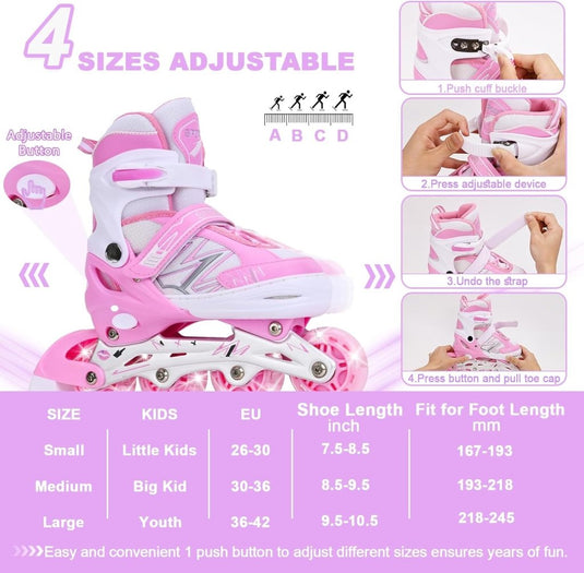 Verstelbare inline skates voor kinderen, jongens en meisjes, met verlichte wielen, verstelbare rolschaatsen voor beginners, kinderen, buiten en binnen spelen - happygetfit.com