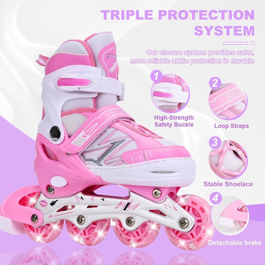 Verstelbare inline skates voor kinderen, jongens en meisjes, met verlichte wielen, verstelbare rolschaatsen voor beginners, kinderen, buiten en binnen spelen - happygetfit.com