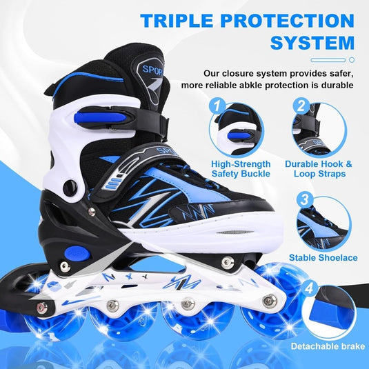 Verstelbare inline skates voor kinderen, jongens en meisjes, met verlichte wielen, verstelbare rolschaatsen voor beginners, kinderen, buiten en binnen spelen - happygetfit.com