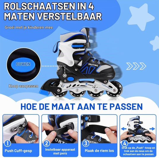 Verstelbare inline skates voor kinderen maat 32-36 met lichtgevende wielen – beginners rolschaatsen blauw - happygetfit.com
