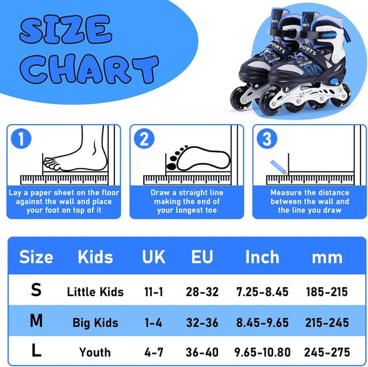 Verstelbare inline skates voor kinderen maat 32-36 met lichtgevende wielen – beginners rolschaatsen blauw - happygetfit.com