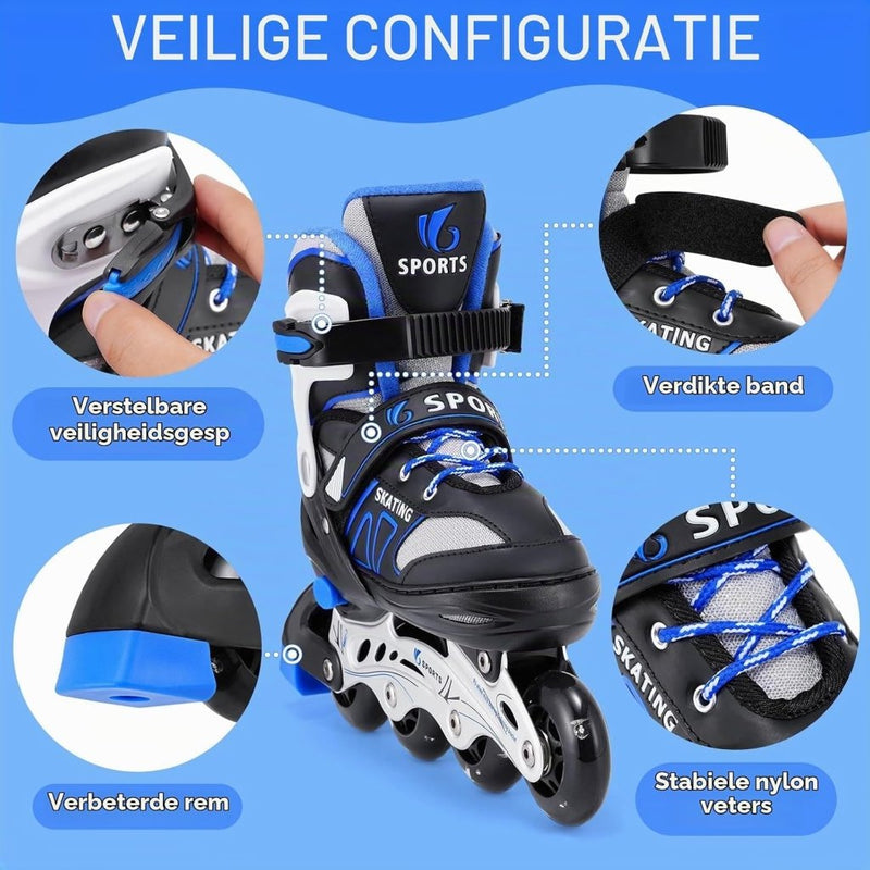 Laad afbeelding in Galerijviewer, Verstelbare inline skates voor kinderen maat 32-36 met lichtgevende wielen – beginners rolschaatsen blauw - happygetfit.com
