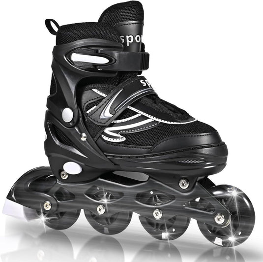 Verstelbare kinderen inline skates voor jongens en meisjes, 4-wielige Zwart en wit inline skates voor tieners en volwassenen met lichtgevende wielen voor sport - happygetfit.com