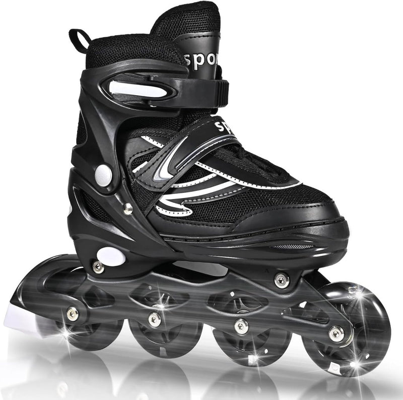 Load image into Gallery viewer, Verstelbare kinderen inline skates voor jongens en meisjes, 4-wielige Zwart en wit inline skates voor tieners en volwassenen met lichtgevende wielen voor sport - happygetfit.com
