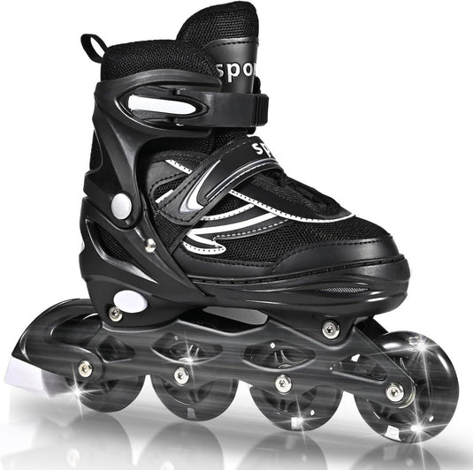 Verstelbare kinderen inline skates voor jongens en meisjes, 4-wielige Zwart en wit inline skates voor tieners en volwassenen met lichtgevende wielen voor sport - happygetfit.com
