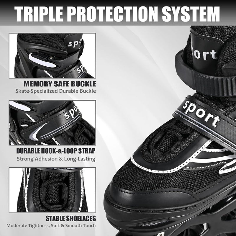 Load image into Gallery viewer, Verstelbare kinderen inline skates voor jongens en meisjes, 4-wielige Zwart en wit inline skates voor tieners en volwassenen met lichtgevende wielen voor sport - happygetfit.com
