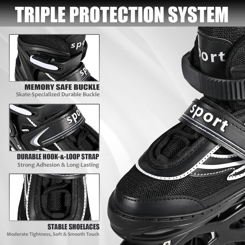Load image into Gallery viewer, Verstelbare kinderen inline skates voor jongens en meisjes, 4-wielige Zwart en wit inline skates voor tieners en volwassenen met lichtgevende wielen voor sport - happygetfit.com
