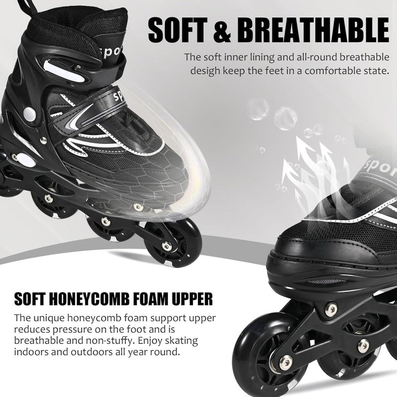 Load image into Gallery viewer, Verstelbare kinderen inline skates voor jongens en meisjes, 4-wielige Zwart en wit inline skates voor tieners en volwassenen met lichtgevende wielen voor sport - happygetfit.com
