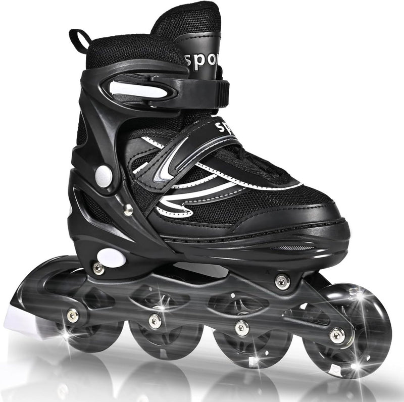 Load image into Gallery viewer, Verstelbare kinderen inline skates voor jongens en meisjes, 4-wielige Zwart en wit inline skates voor tieners en volwassenen met lichtgevende wielen voor sport - happygetfit.com
