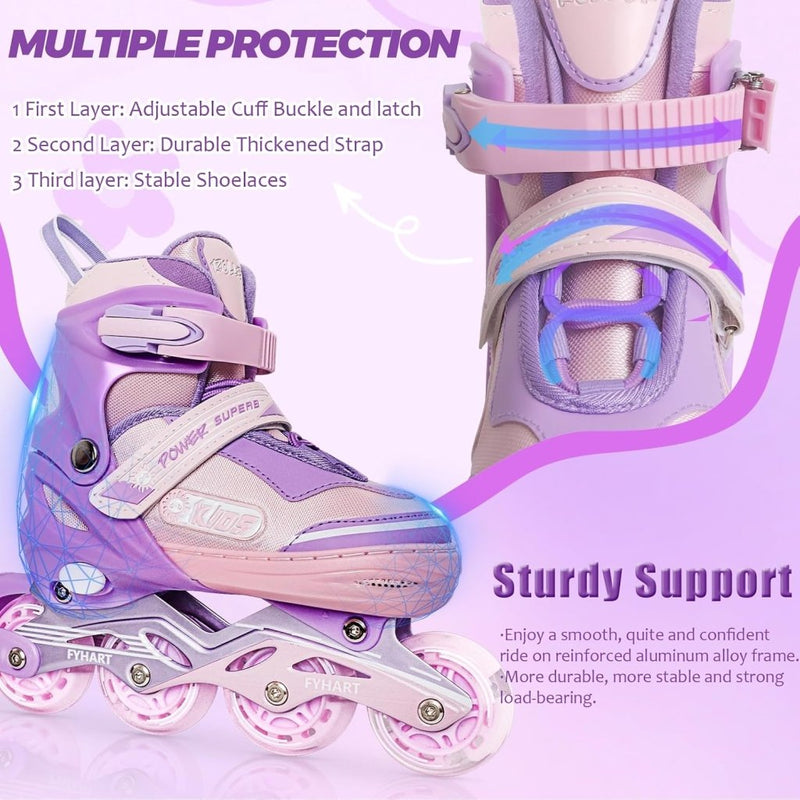 Laad afbeelding in Galerijviewer, Verstelbare kinderen inline skates voor meisjes, 4-wielige inline skates voor kinderen en tieners met lichtgevende wielen voor sport, Roze Paars - happygetfit.com
