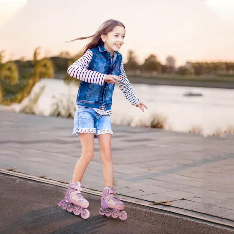 Laad afbeelding in Galerijviewer, Verstelbare kinderen inline skates voor meisjes, 4-wielige inline skates voor kinderen en tieners met lichtgevende wielen voor sport, Roze Paars - happygetfit.com
