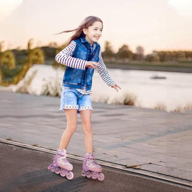 Laad afbeelding in Galerijviewer, Verstelbare kinderen inline skates voor meisjes, 4-wielige inline skates voor kinderen en tieners met lichtgevende wielen voor sport, Roze Paars - happygetfit.com
