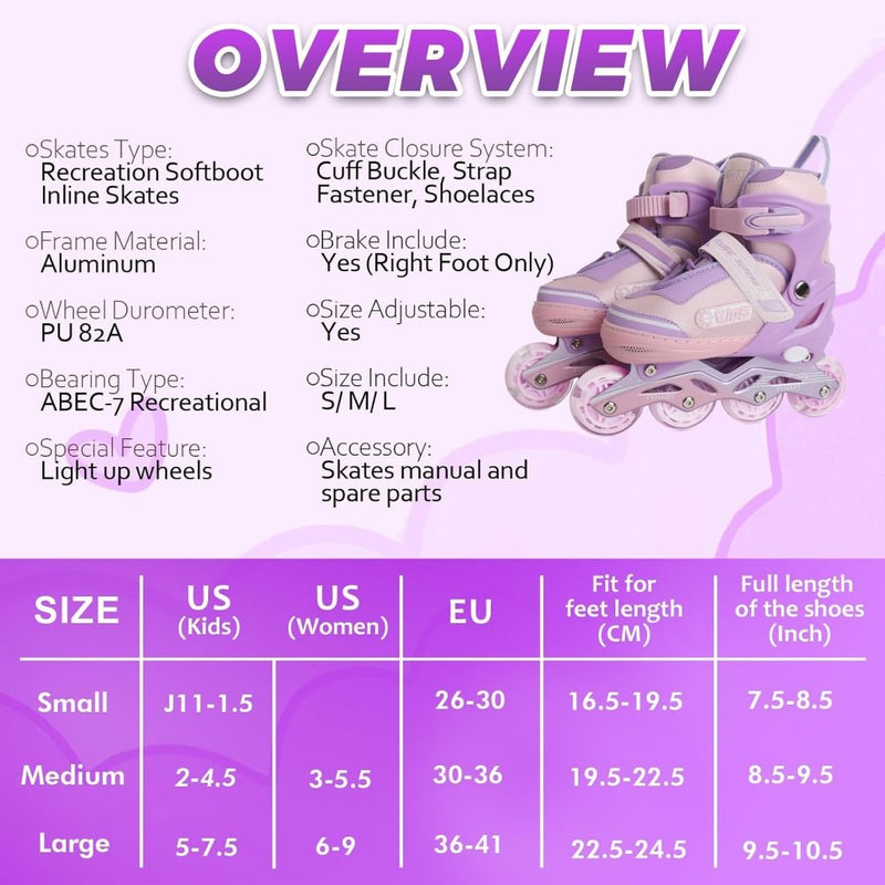 Laad afbeelding in Galerijviewer, Verstelbare kinderen inline skates voor meisjes, 4-wielige inline skates voor kinderen en tieners met lichtgevende wielen voor sport, Roze Paars - happygetfit.com
