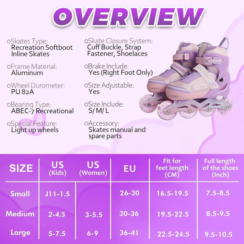 Laad afbeelding in Galerijviewer, Verstelbare kinderen inline skates voor meisjes, 4-wielige inline skates voor kinderen en tieners met lichtgevende wielen voor sport, Roze Paars - happygetfit.com

