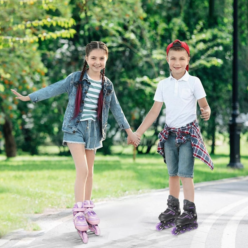 Laad afbeelding in Galerijviewer, Verstelbare kinderen inline skates voor meisjes, 4-wielige inline skates voor kinderen en tieners met lichtgevende wielen voor sport, Roze Paars - happygetfit.com
