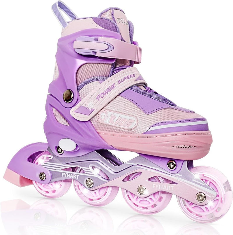 Laad afbeelding in Galerijviewer, Verstelbare kinderen inline skates voor meisjes, 4-wielige inline skates voor kinderen en tieners met lichtgevende wielen voor sport, Roze Paars - happygetfit.com

