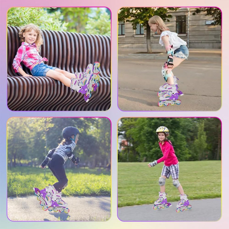 Laad afbeelding in Galerijviewer, Verstelbare Kinderen inline skates voor Meisjes Beginners, Regenboog inline skates voor Kinderen en Tieners voor binnen en buiten sport Paars Regenboog - happygetfit.com
