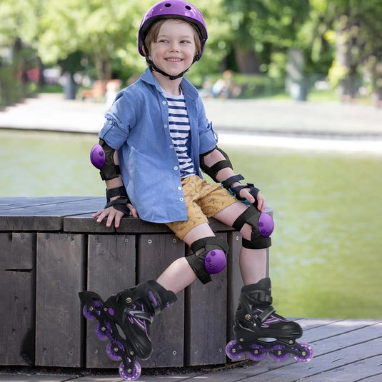 Verstelbare Kinderen inline skates voor Meisjes Jongens Beginners, Inline skates voor Kinderen en Tieners met lichtgevende wielen voor binnen en buiten Sport Paars & Blauw - happygetfit.com