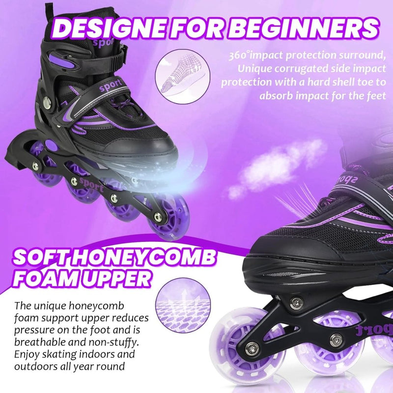 Laad afbeelding in Galerijviewer, Verstelbare Kinderen inline skates voor Meisjes Jongens Beginners, Inline skates voor Kinderen en Tieners met lichtgevende wielen voor binnen en buiten Sport Paars &amp; Blauw - happygetfit.com
